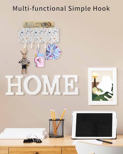 Watercolor Flower Key Holder Wall Mount,Spring Farm Leaf Country Retro Plant White Hanging Mail Organizer with 5 Key Hooks Wall Decorative,Adhesive Key Rack with Shelf for Kitchen Entryway Decor - Image 5