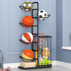Multi-Function Sports Equipment Storage Racks - Adjustable and Durable Solutions for Organizing Balls, Toys, and Gear Indoors, in Garages, or Outdoors (5-tier-black-with Basket) - Image 5