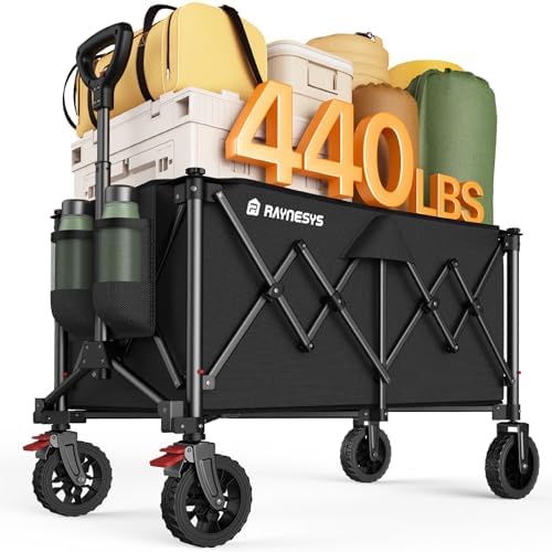 200L Wagons Carts Foldable with Wheels and Brakes for Camping Grocery by Raynesys
