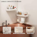 CICUFY Shower Caddy Suction Cup, 2 Pack No Drilling Corner Shower Shelves, Rust Proof Bathroom Storage Organizer, Shower Corner Caddy with Removable Hooks and Towel Bar, Square, Cream - Image 4