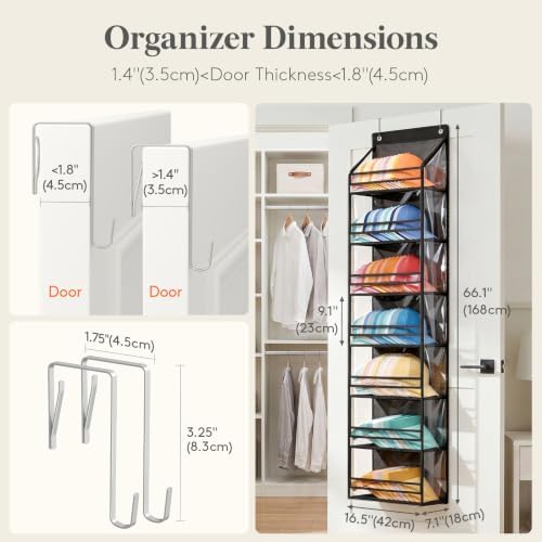 Lifewit 7 Tier Clear Over the Door Hat Rack, Baseball Caps Organizer, Black - Image 6