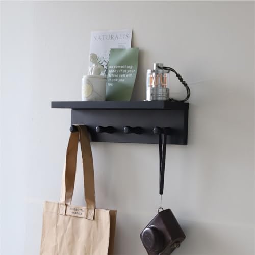 Entrance Coat Rack ，Coat Hooks, Wall-Mounted Wooden Hook Rack, Wall-Mounted Shelves are Very Suitable (Black Color Finish—A-1) by CreatedOn2005
