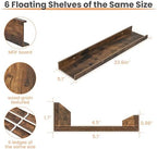 upsimples Floating Shelves for Wall Decor and Storage, Brown, 6Pcs 23.6'' - Image 3
