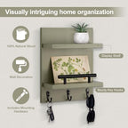 Key Holder Wall Mount, Mail Shelf Decor with 3 Key Hooks, Versatile Wood Wall Organizer for Entryway Hallway (8.2” x 10.6”x 3.6”) (Sage Green) - Image 2