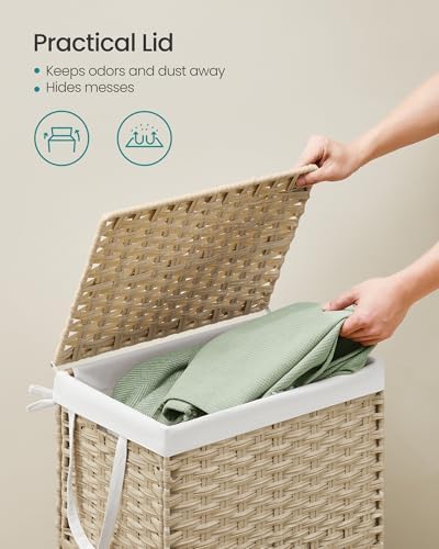 SONGMICS Laundry Hamper with Lid, 23.8 Gal (90 L) Synthetic Rattan,Foldable - Image 3