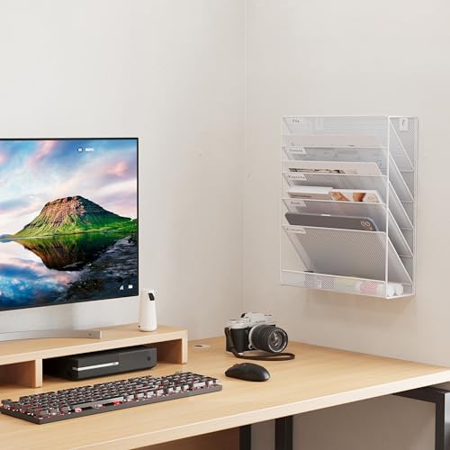 EasyPAG 5 Tier Wall File Holder, Mesh Hanging Folder Organizer with Classify Label, Versatile Desk File Holder, Vertical Wall Mounted Mail Organizer for Office Home Cubicle, White - Image 5