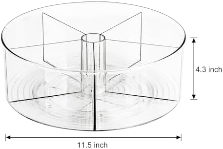 360° Rotating Makeup Organizer 11.5" Clear Turntable Lazy Susan Organizer for Vanity, Bathroom Counter, Pantry, Cabinet, Spinning Cosmetic Storage Holder with 5 Dividers for Skincare, Makeup Brushes - Image 2