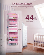 ULG 1 Pack Over Door Organizer with 5 Large Pockets 10 Mesh Side Pockets, 44 lbs Weight Capacity Hanging Storage Organizer with Clear Window Kids Toys, Shoes, Diapers, Pink - Image 7