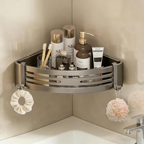 Corner Shower Caddy, No-Drilling Adhesive Shower Shelves with Hooks, Waterproof & Rustproof Removable Shower Organizer for Bathroom Kitchen by Fafua