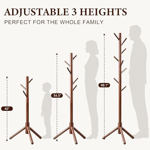 2 PC Wooden Coat Rack Freestanding with 8 Hooks & 3 Adjustable Sizes for Clothes, Space-Saving Design for Bedroom Office Entrance Holds Hats Coats Scarves Bags - Image 3