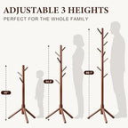 2 PC Wooden Coat Rack Freestanding with 8 Hooks & 3 Adjustable Sizes for Clothes, Space-Saving Design for Bedroom Office Entrance Holds Hats Coats Scarves Bags - Image 3