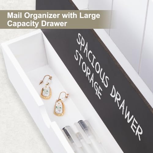 Mail and Key Holder Wall Mount with Storage Drawer & Chalkboard Panel - Image 6