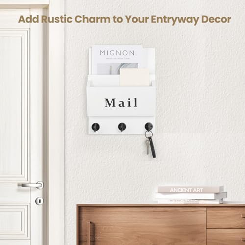 Mail and Key Holder, Wall Key Holder with 2 Mail Organizer Slot and 3 Hooks - Image 5