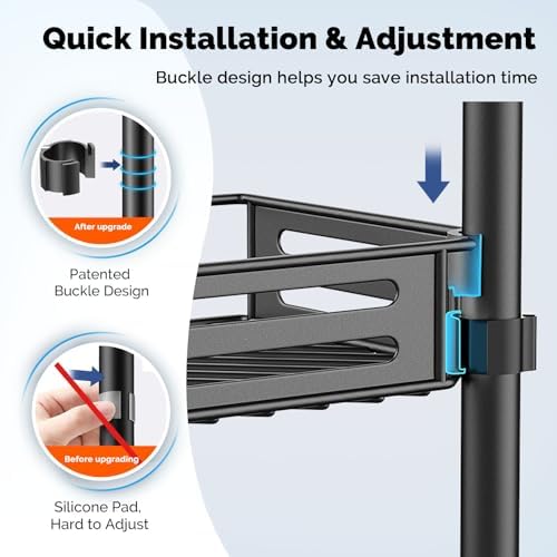 HAMITOR Corner Shower Caddy Tension Pole, 4 Tier Rustproof Organizer- Black - Image 2