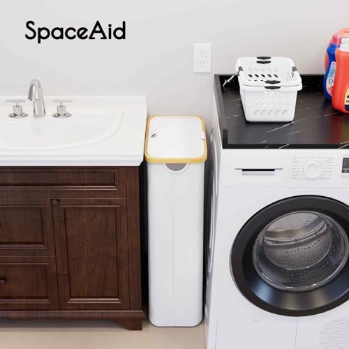 SpaceAid Slim Laundry Hamper with Lid, 65L Narrow Clothes Basket Bin with Bamboo Handles, Skinny Tall Collapsible Hamper for Bedroom, Bathroom, Dorm, Laundry Room - White - Image 3