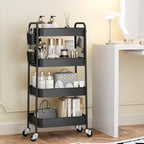 TOOLF 4 Tier Rolling Cart, Metal Utility Storage Cart with Pegboard, Black | 2 Bins & 4 Hooks, Screwless Assembly, Lockable Wheels, Trolley Organizer for Bathroom, Kitchen, Office, Dorm, Craft Room - Image 3