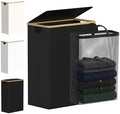 efluky Slim Laundry Basket with Lid, Narrow Laundry Hamper with Removable Bag, Skinny Dirty Clothes Basket with Bamboo Handles for Bathroom, Bedroom & Laundry Room, 65L Black by efluky