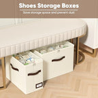 OIAHOMY 2 Pack Shoe Organizer for Closet, Foldable Shoe Storage Bins with Adjustable Dividers, Stackable Oxford Cloth Sneaker Boxes for Entryway Bedroom, Fits Up to 16 Pairs, Beige - Image 2