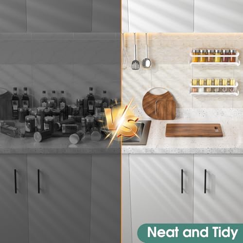 LUCYCAZ 2 Pack Wall Mounted Spice Rack for Spice Jars & Seasonings (White) - Image 7