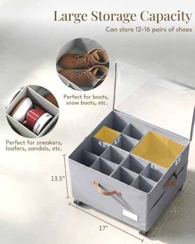 Shoe Organizer for Closet with Wheels - 2 Pack Shoe Storage Box Bin Cubes - Image 4