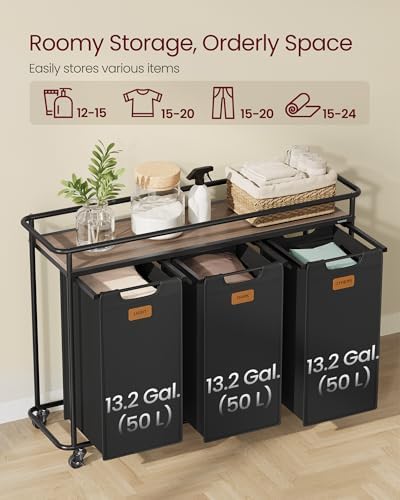 VASAGLE Laundry Sorter with Wheels, Portable Rolling Cart, 39.6 Gal.(150 L) - Image 3