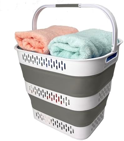 SAMMART 38L(10 Gal) Collapsible Laundry Basket - Foldable Pop-Up Storage Container/Organizer-Portable Space Saving Hamper, Measure 17.5x13.3x15.7/3.8" Expanded/Collapsed (1, White/Grey) - Image 5