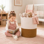 Baby Laundry Basket, Cotton Rope Nursery Hamper with Handles, Jute - Image 3