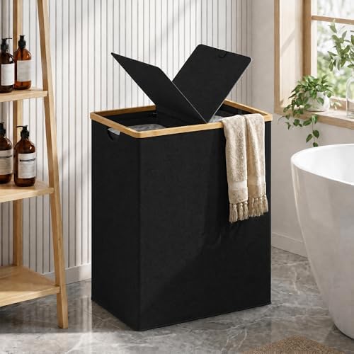 efluky Double Laundry Hamper with Lid and 2 Removable Bags, Black - Image 2