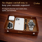 Luxe Genuine Leather Valet Chronicle Tray | Premium Handmade Multipurpose Catchall Tray, Coin Watch Key Trinket Dish for Home Office Desk, Nightstand Entryway (Russet, 11 x 9 x 1.5) - Image 2