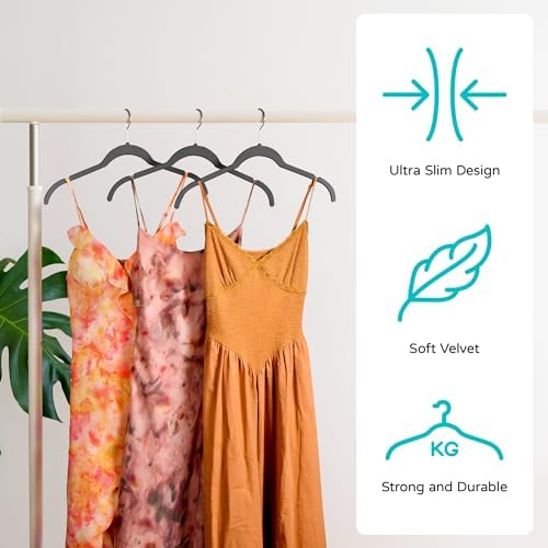 Sishynio Velvet Hangers 30 Pack, Non-Slip Slim Felt Clothes Hangers Black | Space-Saving Closet Organization; Flocked Surface; 360° Swivel Hooks; For Shirts, Coats, Dresses, Blouses - Image 5
