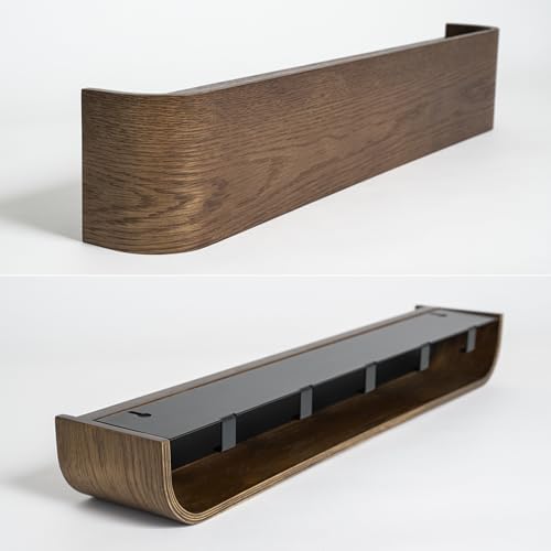 Kazai. Wall-Mounted Coat Rack 'Toke' - Modern Design Coat Rack with Hidden Wall Hooks - Solid Wood Veneer Panel Coat Hanger - Oak, Dark - Image 4