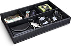 GORESE Faux Leather Valet Tray for Men, Stackable Jewelry Trays Drawer Organizer Tray Nightstand Organizer for Men, EDC Tray for Key, Wallet, Sunglass, Watch, Coin, Phone, Cologne - Black by GORESE
