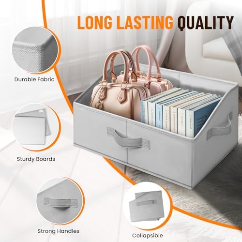 Criusia Closet Organizers Bins 4 Pack - Large Collapsible Shelf Organizer with Handles - Fabric Trapezoid Home Organization and Storage Baskets for Organizing Clothes Toy Blanket Towel Purse Hats - Image 5