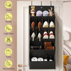 Mefirt Over the Door Shoe Rack for Closet Fit 18+ Pairs, Door Shoe Organizer with Large Breathable Pockets, Hanging Shoes Rack Fit Boots, Behind the Door Shoe Holder for Categorized Storage, Black - Image 2