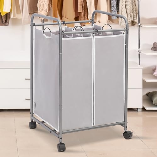 STORAGE MANIAC Laundry Sorter 2 Section, 90 L Gal Laundry Hamper with Wheels, Clothes Basket Separator Sorter, 2 Bag Rolling Cart and Removable Bags for Closet, Dorm, Collage, Grey - Image 2