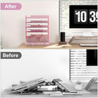 EasyPAG 5 Tier Wall File Holder, Mesh Hanging Folder Organizer with Classify Label, Versatile Desk File Holder, Vertical Wall Mounted Mail Organizer for Office Home Cubicle, Pink - Image 3