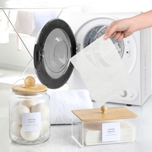 Glass Jars and Dryer Sheet Holder with Bamboo Lids, Dispenser Set and Labels, Containers for Laundry Room Organization and Storage, Half Gallon Airtight jars, Acrylic Storage Box for Laundry supplies - Image 6