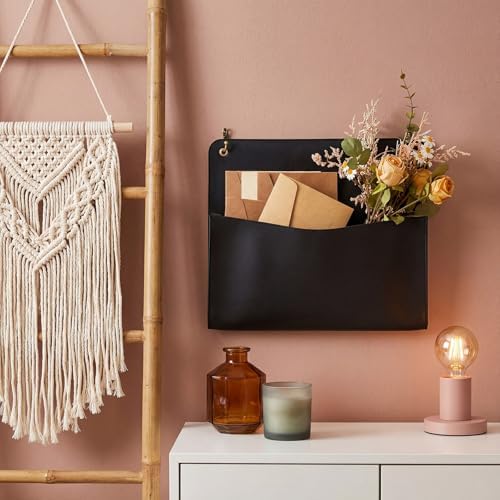 Marspark 2 Set PU Leather Mail Holder Wall Mount 12.2x10.24 Inch Leather Letter Holder 2 Ring Binder Hanging Wall File Organizer Mail Sorter for Decor Storage Letter Postcard Flower Home Office(Black) - Image 6