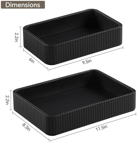 Desk Organizer Tray, PU Leather Nightstand Organizer, Black 2-Pack - Image 4