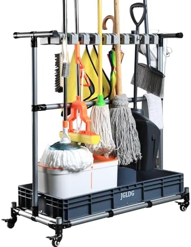 Mop and Broom Holder with Wheels - Keep Your Cleaning Tools Organized! (L) by JGLDG