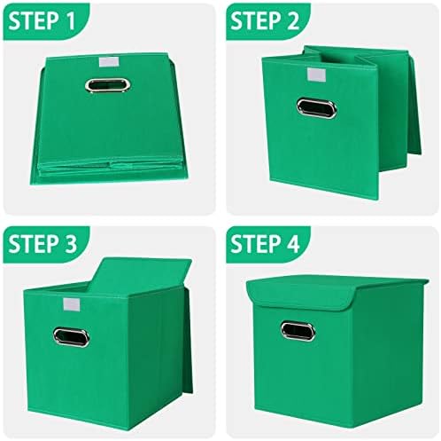 Closet Organizers Fabric Storage Bins With Lids Collapsible Cube Storages Organizer Basket With Handles,Storage Boxes for Clothes Storage,Office,Toys,3 Pack,（Green - Image 6