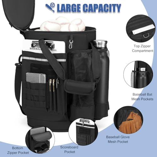 Baseball Bucket Bag 6 Gallon Multi Pockets Softball Coaching Equipment Bag - Image 3