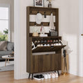 Smuxee Shoe Cabinet with 2 Flip Drawers & Coat Rack Hooks, 31.5" Walnut Hidden Shoe Storage Cabinet, 2-in-1 Hall Tree Slim Freestanding Shoe Rack Organizer for Entryway, Hallway, Living Room by Smuxee