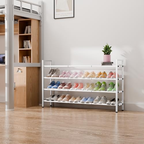 Bumusty 4 Tier Long Expandable Shoe Rack for Closet, White - Image 7