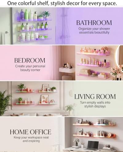 Iridescent Acrylic Bathroom Shelf Wall Mounted Floating Organizer - Image 7