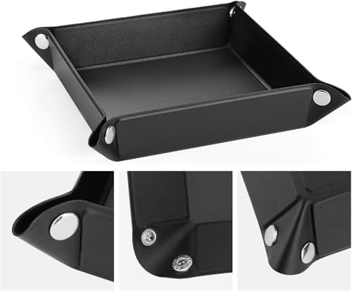 Luxspire PU Valet Tray for Key Coin Phone Jewelry Wallet, S, Black - Image 4