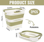 2 Pcs Collapsible Laundry Baskets for Clothes, 43L Plastic Laundry Hamper for Dorm Bedroom, Space Saving Pop-Up Laundry Hamper Container, Durable Foldable Laundry Basket with Handles (Matcha-Green) - Image 2