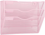 EASEPRES 3 Pocket Mesh Hanging Wall File Organizer, Wall Mounted Mail Paper Document Folder Holder, Clipboard Storage Organization Magazine Rack with Nametag Label for Office Home School, Pink by EASEPRES