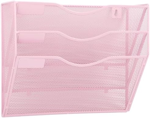 EASEPRES 3 Pocket Mesh Hanging Wall File Organizer, Wall Mounted Mail Paper Document Folder Holder, Clipboard Storage Organization Magazine Rack with Nametag Label for Office Home School, Pink by EASEPRES