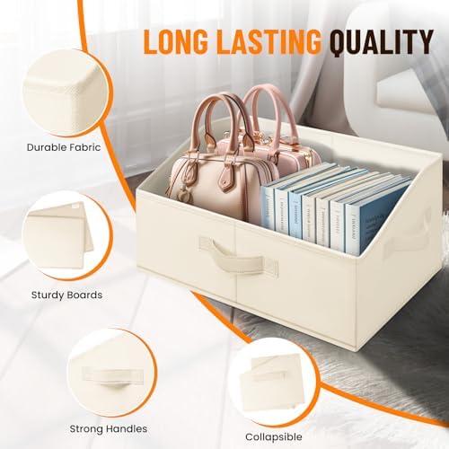 Criusia Closet Organizers Bins 4 Pack - Large Closet Shelf Organizer with Handles - Fabric Trapezoid Home Organization and Storage Baskets for Organizing Clothes Toy Blanket Towel Purse Hats - Image 6